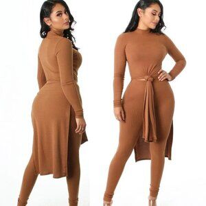 Piper Long Sleeve Ribbed Matching Set - Mocha